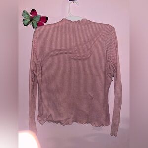 SHEIN Ribbed Long Sleeve Top in Soft Pink